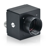 黑色相机，配有矩形传感器和黑色镜头支架。