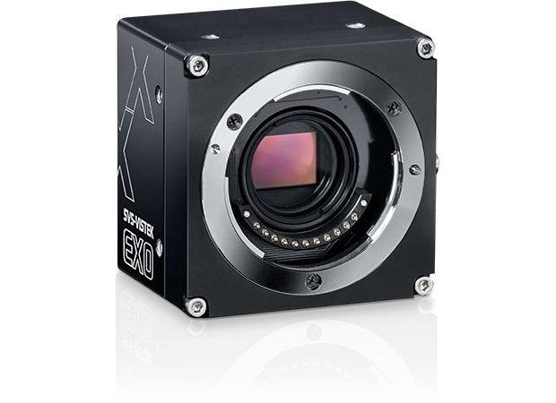 Black industrial camera with visible sensor and open MFT lens mount.