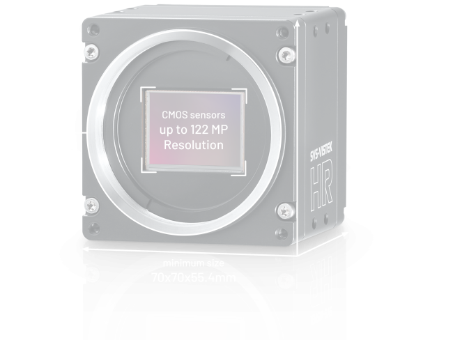 Schwarze Kamera mit Beschriftung: 122 MP CMOS-Sensor, M58-Halterung und den Maßen 70x70x55,4 mm.