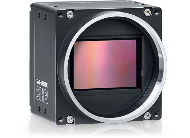 Schwarze Industrie-Kamera mit großem, offenem Sensor und silberfarbenem M72-Mount.