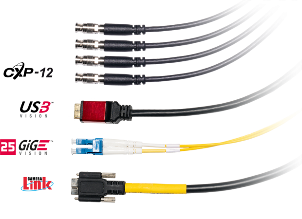 四种带连接器的不同电缆类型。